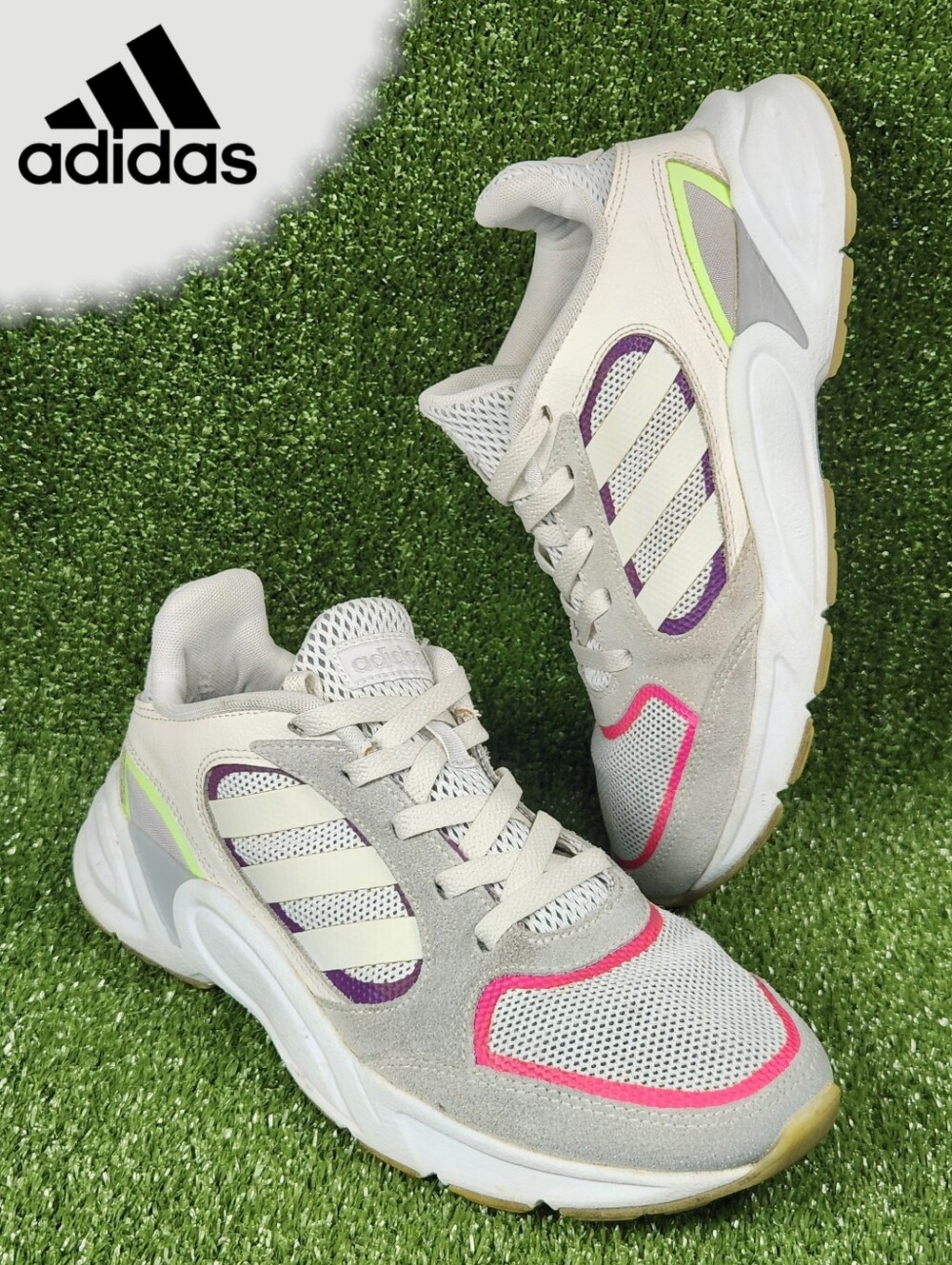 Adidas 90s Valasion Womens Size 8 White Gray Athletic Running Sneakers Shoes